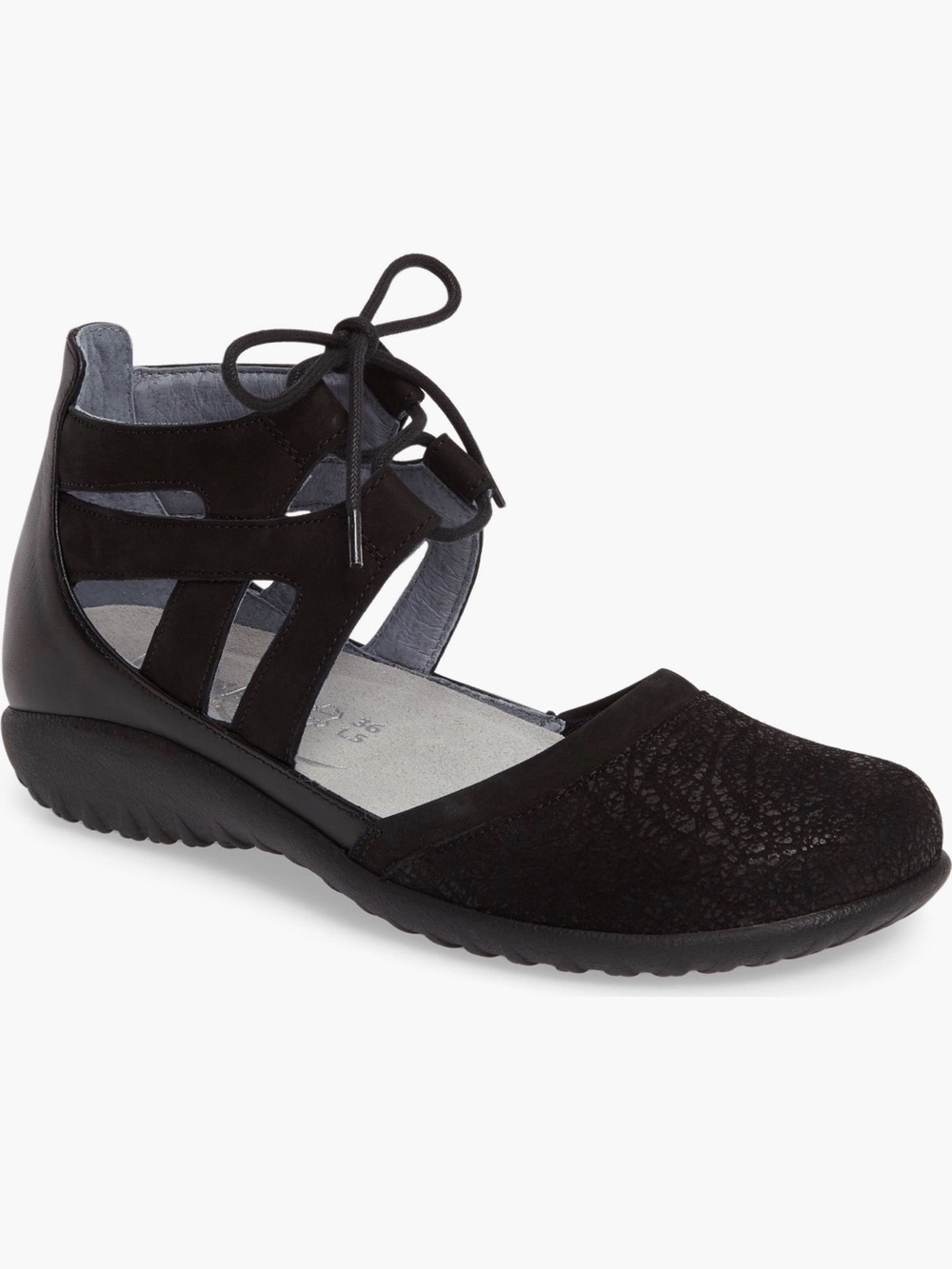 NEW NAOT Women’s Black Lace-Up Cutout Flats EU 36